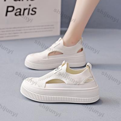 Zapatillas de Mujer 2025 Verano Nuevas Transpirables Malla Tejido Volador Planas Aumento de Altura Cómodas Moda Antideslizantes Sandalias de Exterior