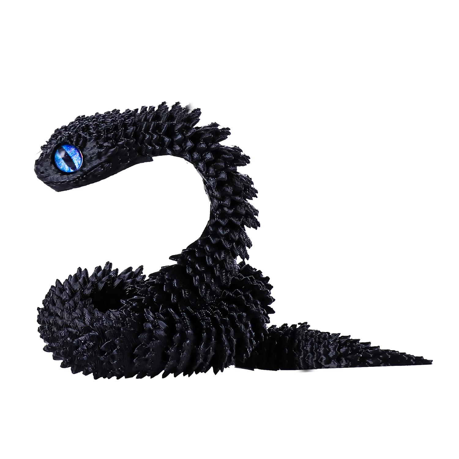 

3D Printed Flexible Snake Toy 30Cm- Movable Joints, Adhd Fidget Desk Pet, Realistic Animal Figurine For Home Office Decor & Gift One Size чёрный
