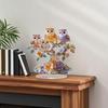 Owls Perched Tree Ornament, 2D Acrylic Owl Decoration with Base, Colorful Owl Flower Tree Ornament for Desktop Bookshelf Decor