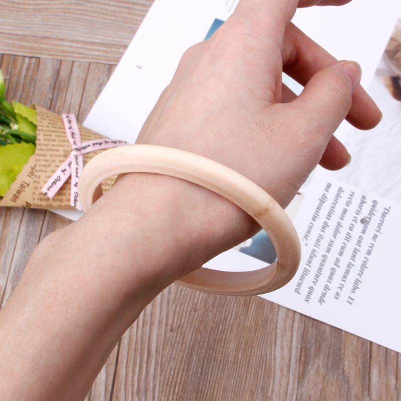 6Pcs Unfinished Blank Wood Bangle Bracelets Natural Round Wood Ring Wooden Circle for DIY Painting Craft Jewelry Making