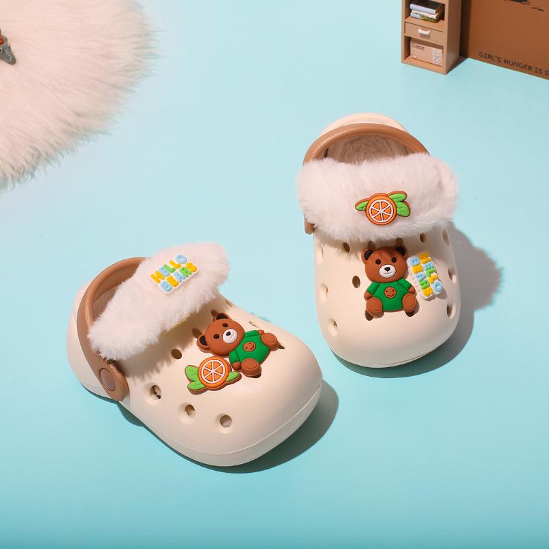 2024 Kids' Cartoon Cotton Slippers: Winter Non-slip, Removable Hole, Two-Wear Design for Boys & Girls