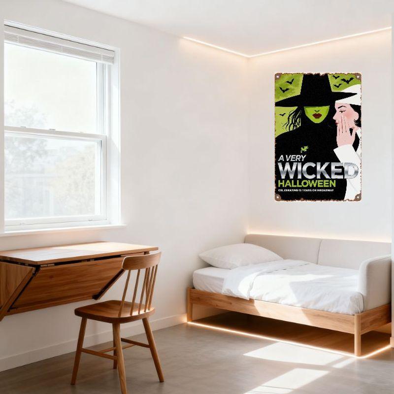 A Very Wicked Halloween 15th Broadway Anniversary Vintage Metal Tin Sign, Witch & Nurse Theatrical Spooky Halloween Wall Decor f