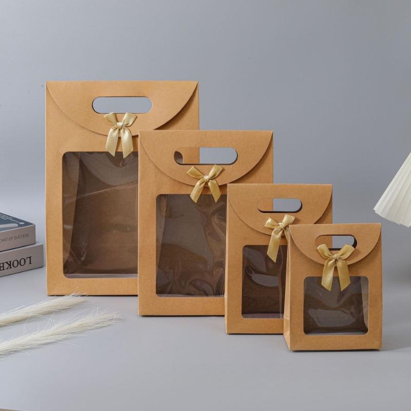 20pcs Gift Box with Clear Window Wedding Favors Birthday Party Candy Snack Biscuit Packaging Bag Golden Flip Up Bow Tote Flip Up Bow Tote Case