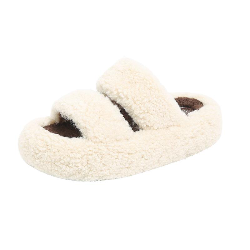 

Mao Mao slippers women s outer wear 2025 new autumn and winter Korean version of parallel bars round head open toe one-word thick-soled cotton slipper 35