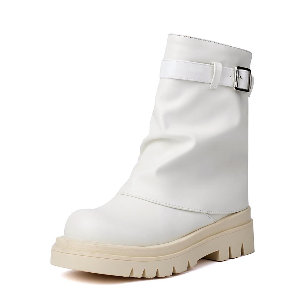 Fashion Designer Platform Flat Boots Women New Winter Fold Gothic Boot Buckle Zipper Fashion Brand Designer Ankle Boots Black White