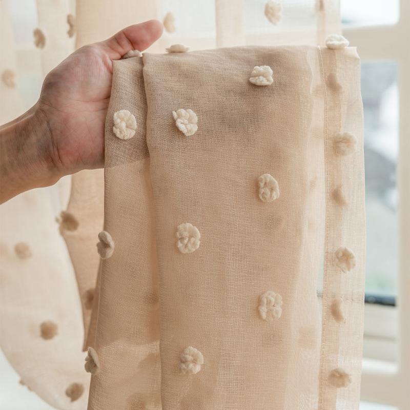 White Cloud Fluffy Sheer Curtain, Rod Pocket Top, Easy To Hang, Cute Fluffy Embroidery, Three-dimensional Effect, Modern Home Door Window Decoration