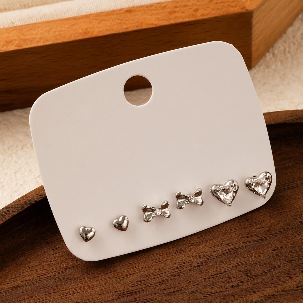 Simple Daily Exquisite Small Three-Piece Earrings Love Bow Diamond Fashion Commuter Earrings