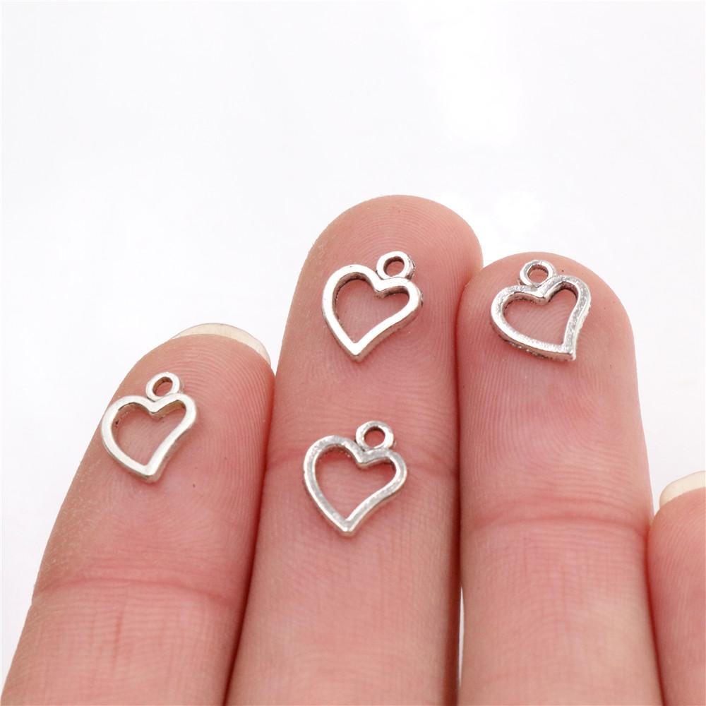 50pcs Small Hollow Heart Charms Pendant 10x8mm Zinc Alloy DIY Jewelry Making Accessories Finding for Necklace Earrings