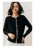 Women's Autumn Cashmere Round Neck Lace Knit Cardigan Sweater - Korean Style, Solid Color, Outerwear Option