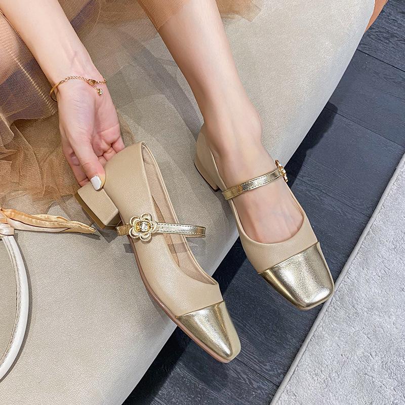 Color Matching Round Head Light Mouth Mary Jane Shoes Are Beautiful Commuting Soft Leather Large Size Women's Shoes