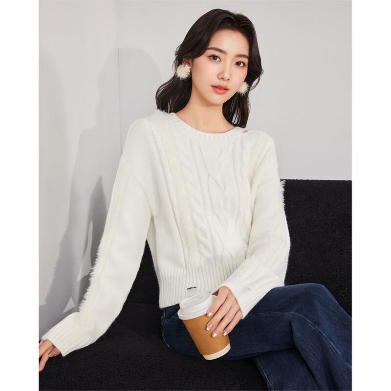 IEF Women's White Twist Knit Pullover