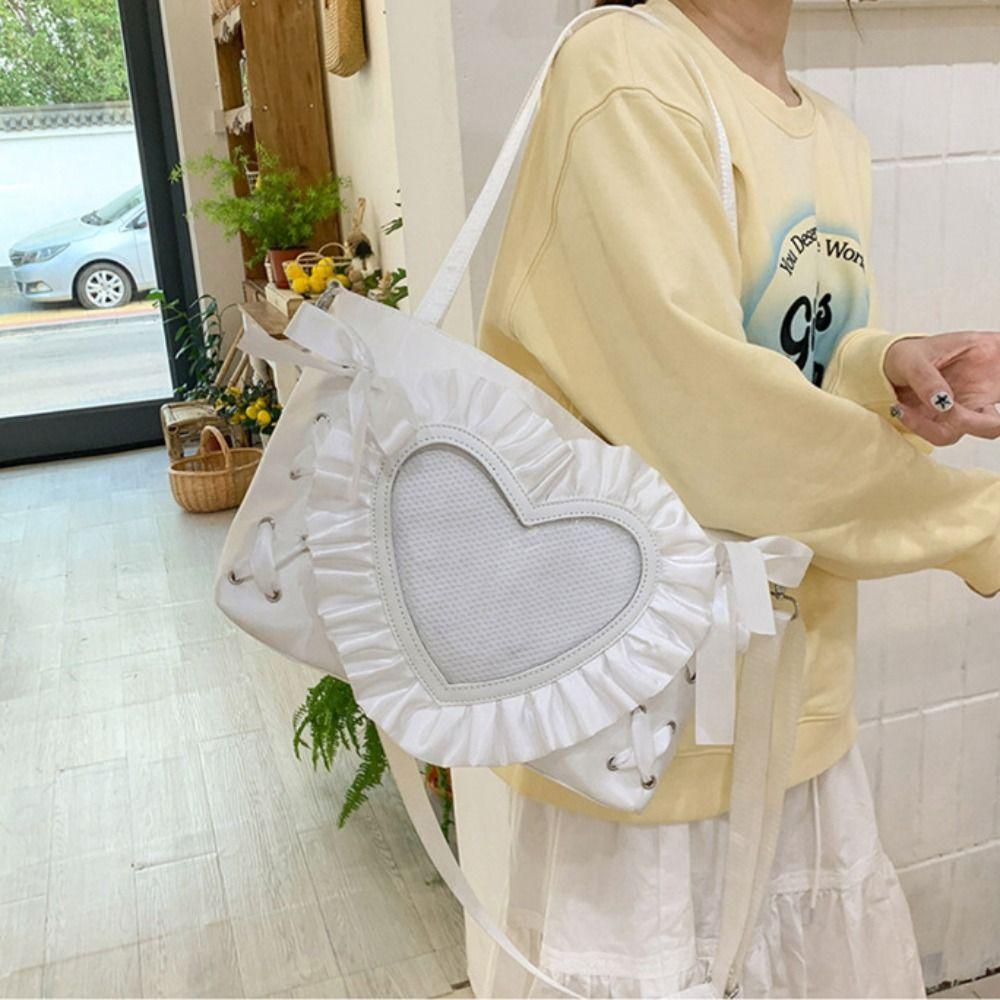 PU PVC Transparent Shoulder Bag Lace-up Bow Handbag Casual Anime Tote Bag  Gift