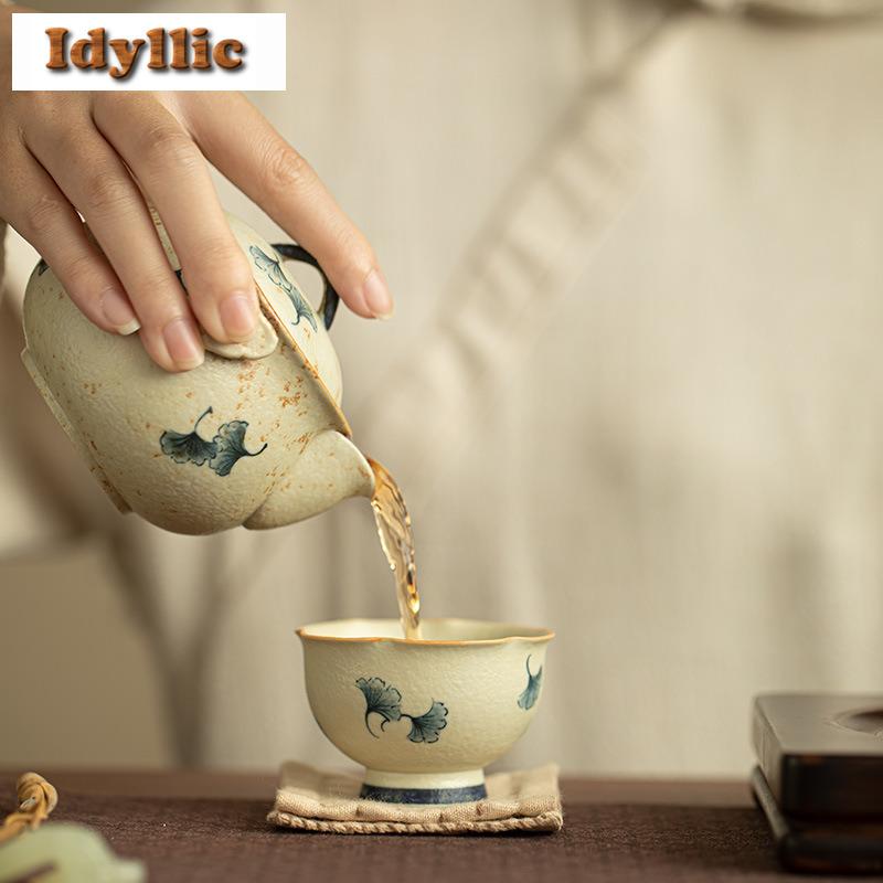 60ml Hand-painted Ginkgo Teacup Aesthetic Tea Bowl Beautiful Tea Cup Tea-tasting Meditation Cup Chazhan Master Cups Drinkware