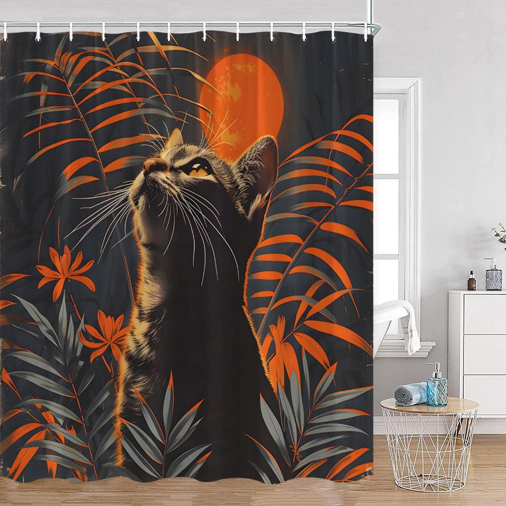 Grappige Katten Douchegordijn Katten Rijden op Haaien Cool Schattige Katten Honden Bloemen Zomer Badkamer Decoraties Polyester Badgordijn