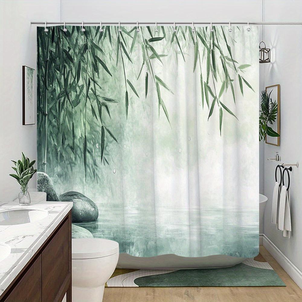 1pc Tranquil Stream with Willow Branches and Smooth Rocks Shower Curtain - Polyester Fabric with Hooks Machine Washable