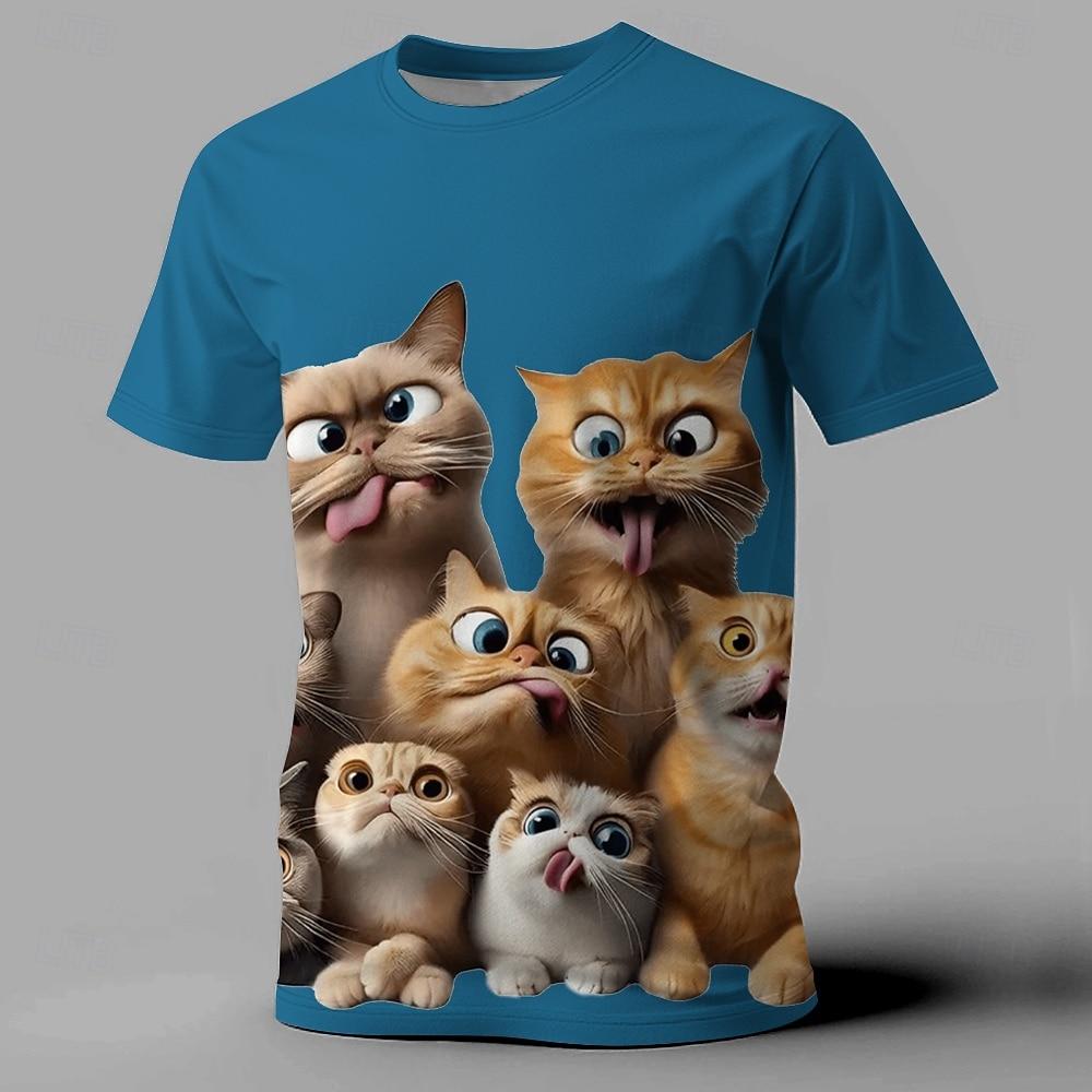 Men's White Eyed Cat Print T-Shirt Men's T-Shirt,3D Printing, O-neck ,Short Sleeve,Casual,Lightweight Top,sport Wear ,casual ,Large Size,Fashion