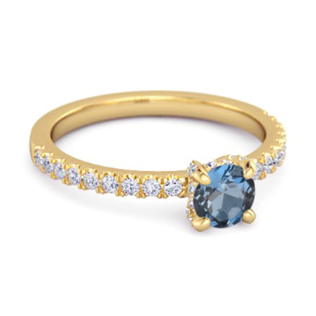 London Blue Topaz Classic Solitaire Pave Band Ring - 925 Sterling Silver Gold Vermeil