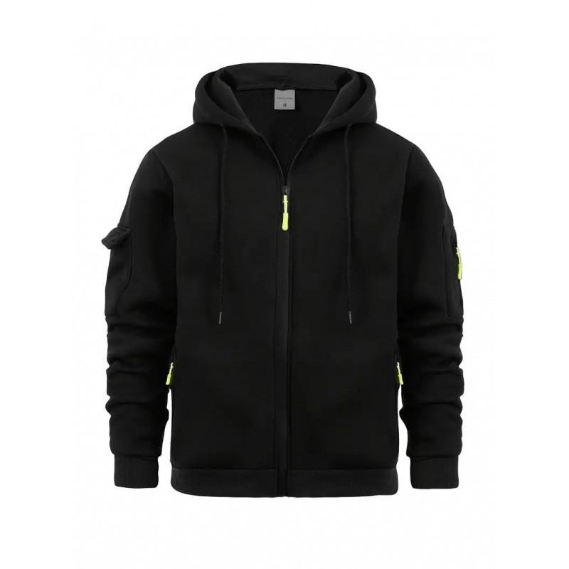 Mens Zip Up Hoodie Sweatshirt Casual Sports Top Solid Color Loose Fit