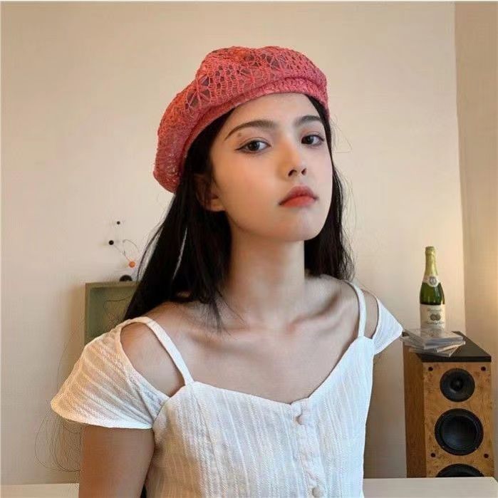 Women's Korean Style Sweet Hollow Breathable Lace Beret Summer Thin Breathable Versatile Fashionable Artist Beret Hat