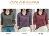 Women's Striped Long-Sleeve Polo Top in Pure Cotton