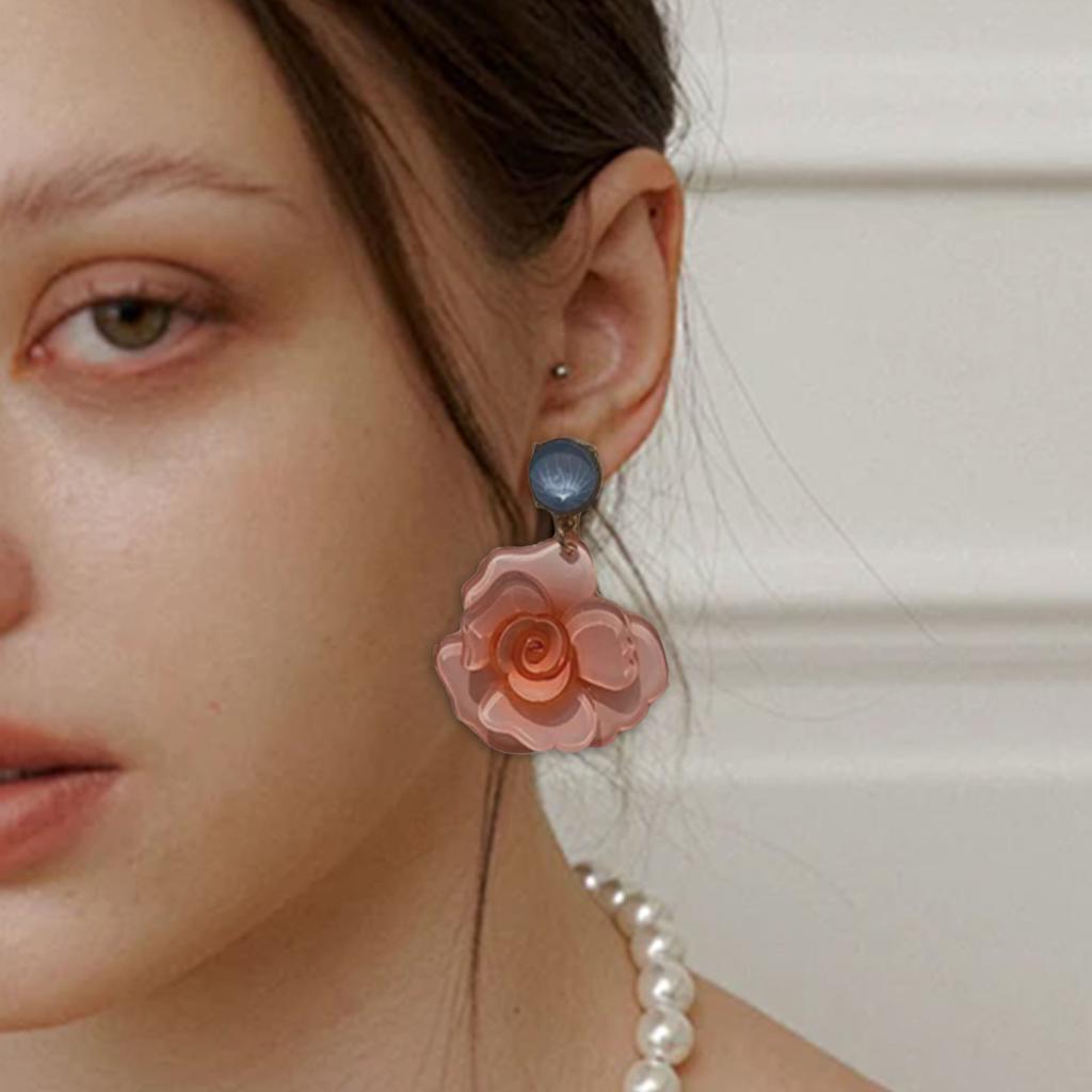 Elegant Rose Flower Dangle Earrings Alluring Flower Drop Earrings Jewelry Attractive Dangle Ear Studs for Daily Wear