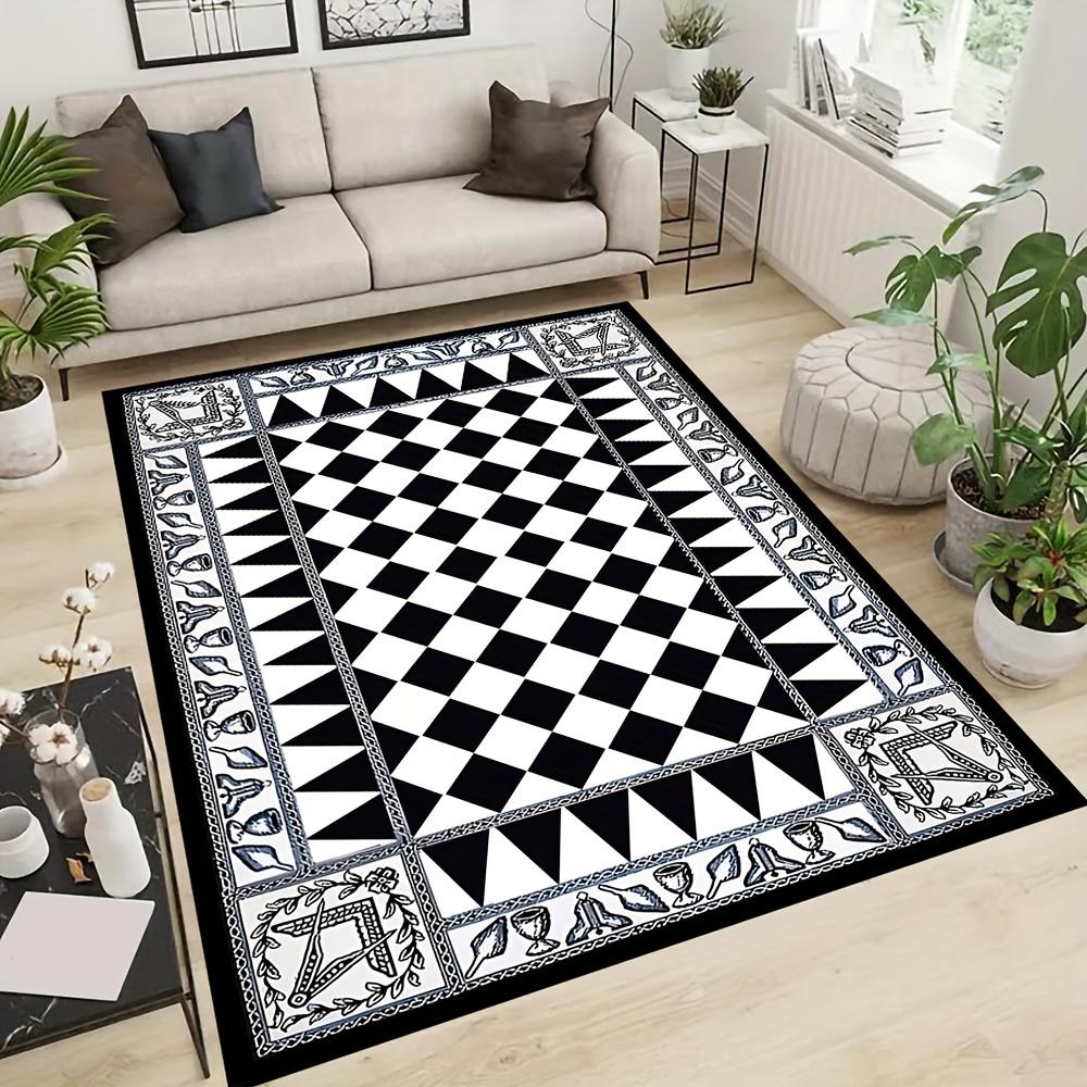 

Illuminati Black and White Pattern Carpet, Non-Slip Area Rug for Living Room, Bedroom, Outdoor Camping - 1pc 50x80cm