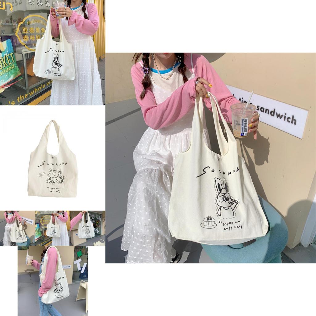 Adorable Cartoon Canvas Tote Bag For Girls With Cute Rabbit Shoulder Bag Design
