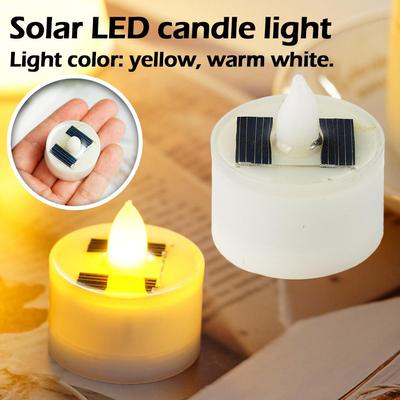 LED Flameless Candles Solar Tea Light Flicker Warm Light Yellow Light Waterproof Fake Candle For Outdoor Garden Yard N P6J9