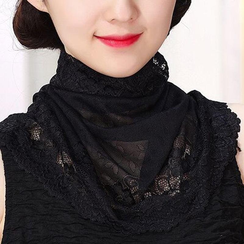 Korean Lace Sunscreen Breathable False Collar Neck Guard Scarf Women Ice Silk Protect Cervical Spine Face Scarves Wrap Shawl P98