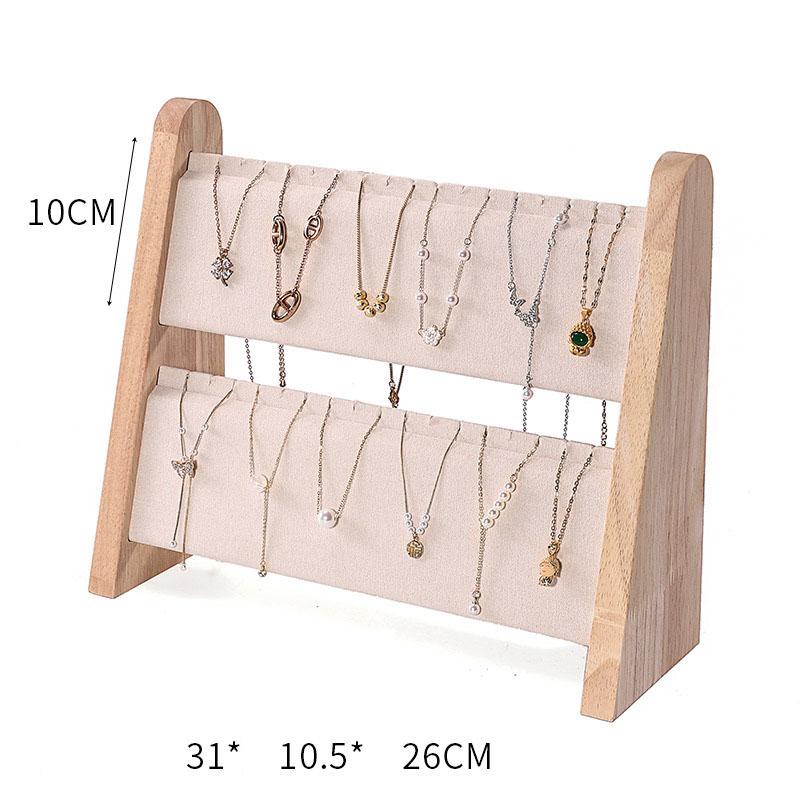 2 Lagen Houten Schuine Vorm Sieraden Display Ketting Hanger Organizer Stand Houder Rek Vitrine Dienblad