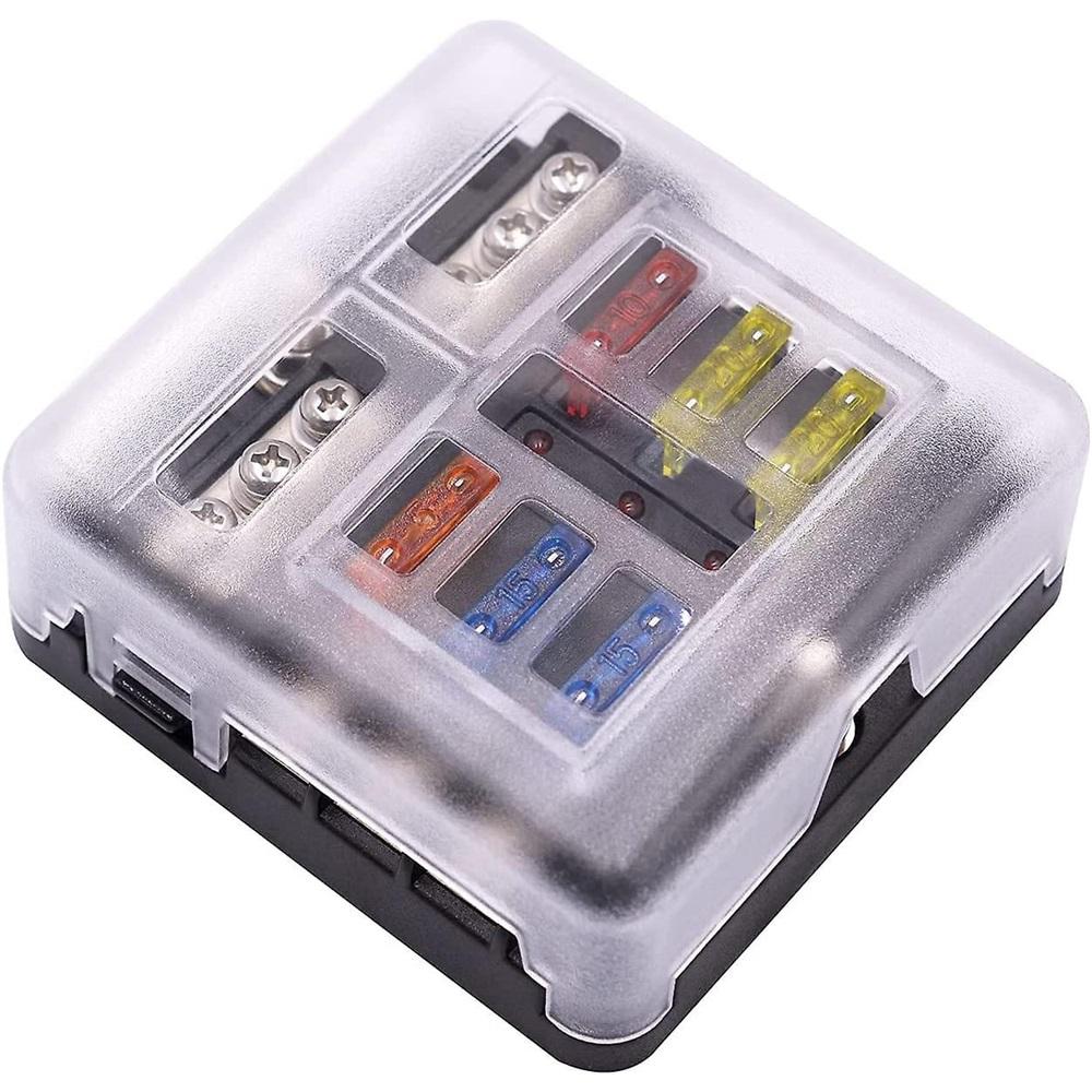Fuse Box With Negative Bus, Blade Fuses Holder Block 6 Way With Led Indicator For Boat Van Car Truck