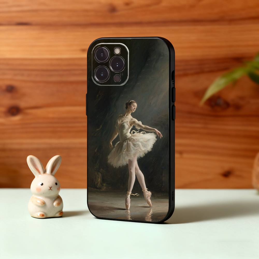 Monochrome Swan-Ballet Girl Phone Case For iPhone17,16,15,14,13,12Plus,Pro Max,XS,5G Soft Silicone Black Cover