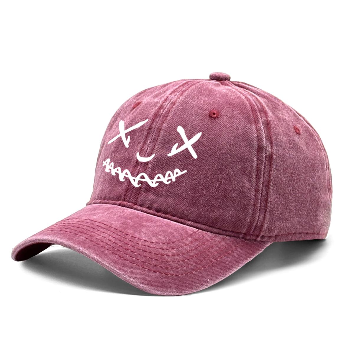 

Unisex Adjustable Baseball Cap Smiling Face Hats For Woman Solid Color Washed Retro Snapback Caps Ideal Choice For Gifts вино красного