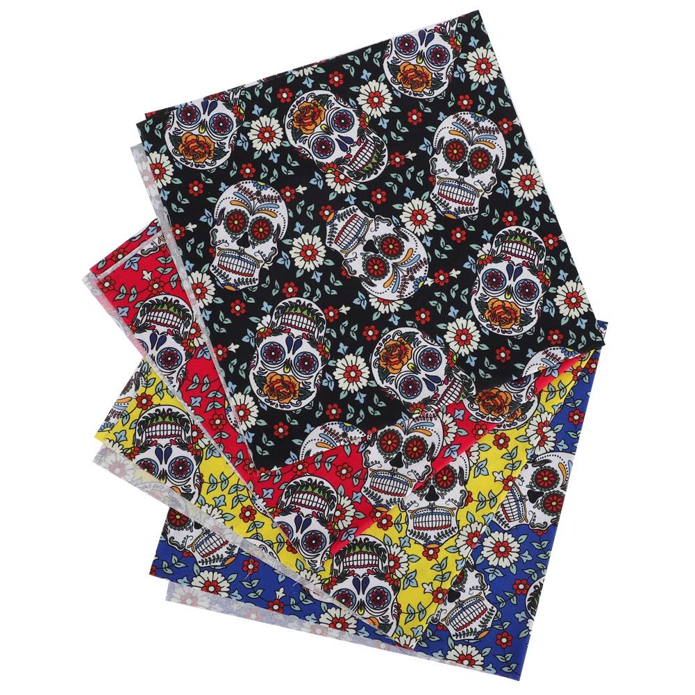

4Pcs Cotton Fabric 4 Colors Punk Skull Pattern DIY HandMade PatchWork Sewing Craft 50x50cm