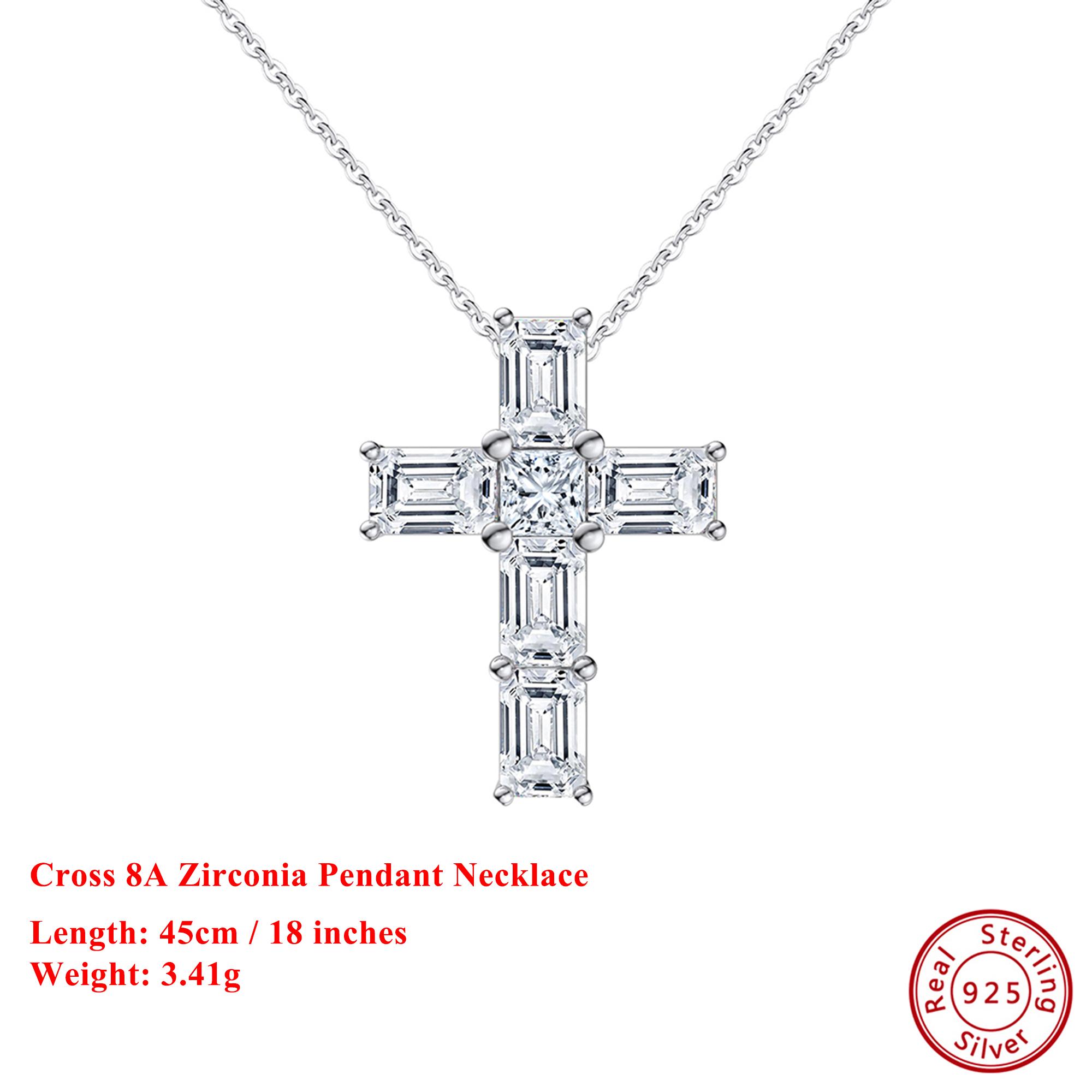 

EFFIE QUEEN 925 Solid Sterling Silver Cross Shaped 8A Zirconia Pendant Necklace Religious Jewelry for Women, Men Casual LZN09