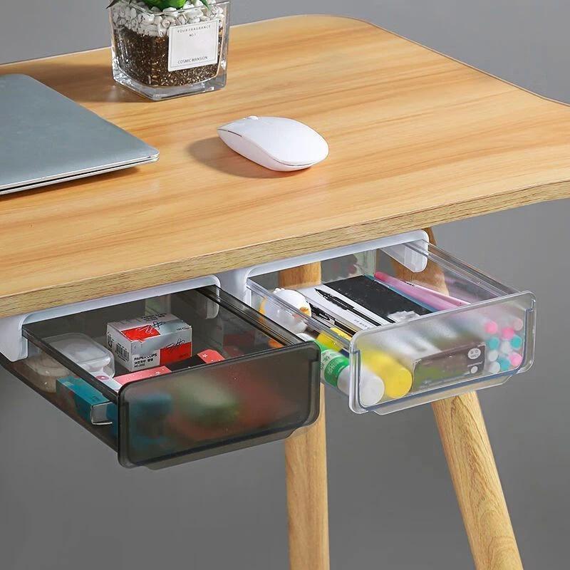 Transparent Under Desk Drawer Organizer Self Adhesive Heavy Duty Large Capacity Storage Box for Home Office Desk Use