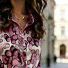 Women's Satin Long-sleeve Printed Shirt with Classic Button Design, Spring Daily Casual Wear
