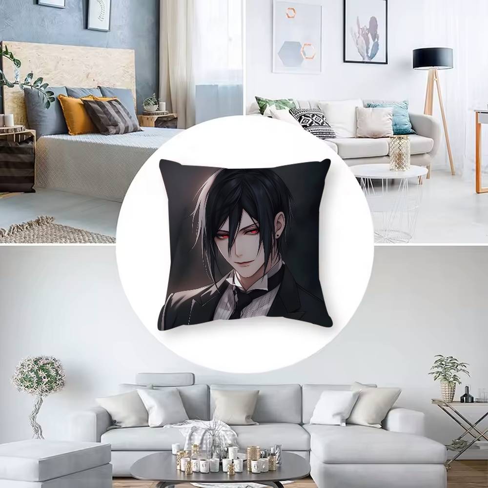 Manga B-Black B-Butler Pillow Case  Anti-dustmite Pillowcase Invisible Zipper Silky Short Plush Sofa Cushion Cover