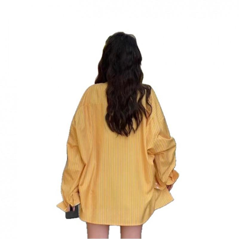 Womens Cute Color-Block Plaid Long Sleeve Shirt With Polo Collar Casual College Style Top