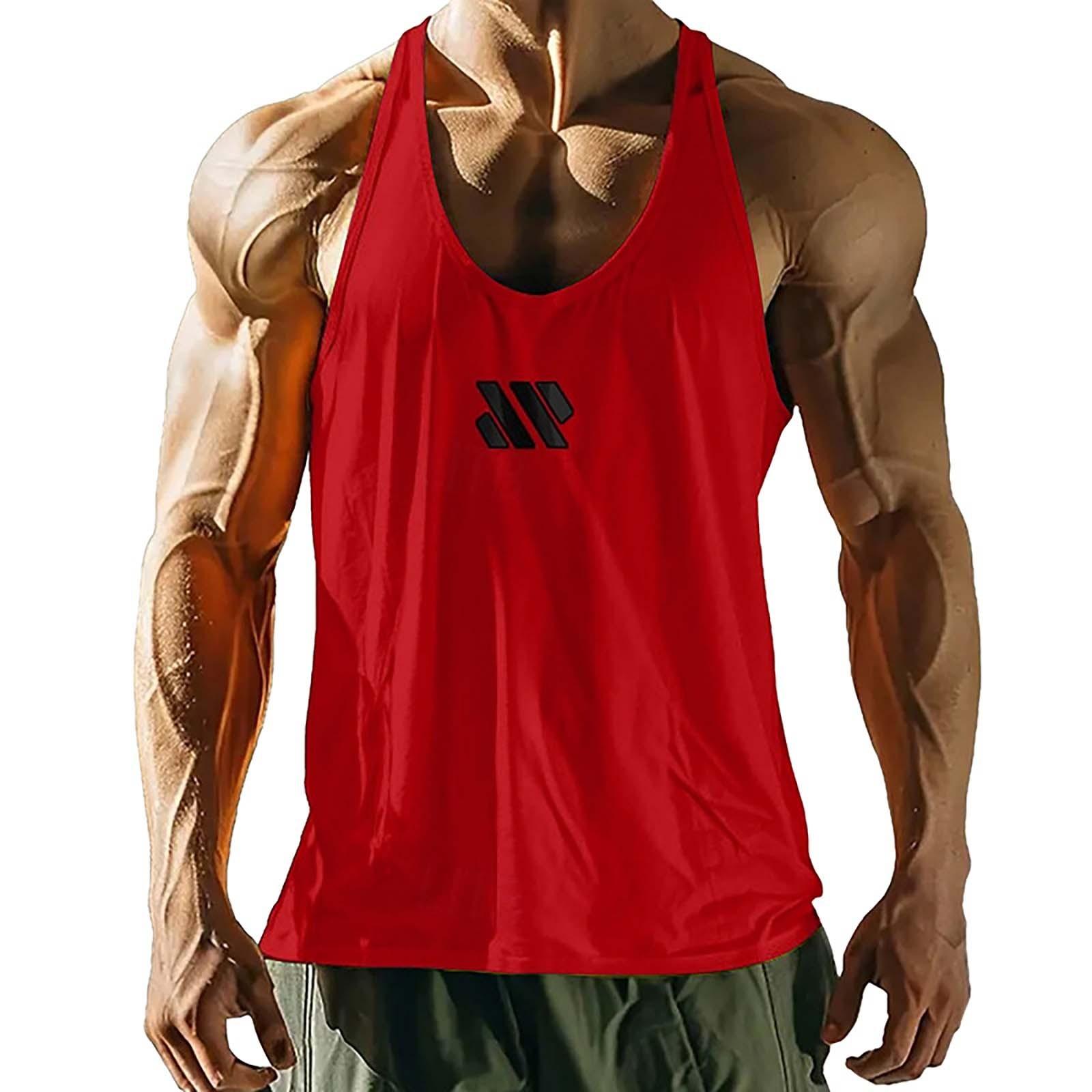 

Мужской жилет без рукавов с принтом, свободный узкий жилет, спортивный топ для фитнеса M красный
