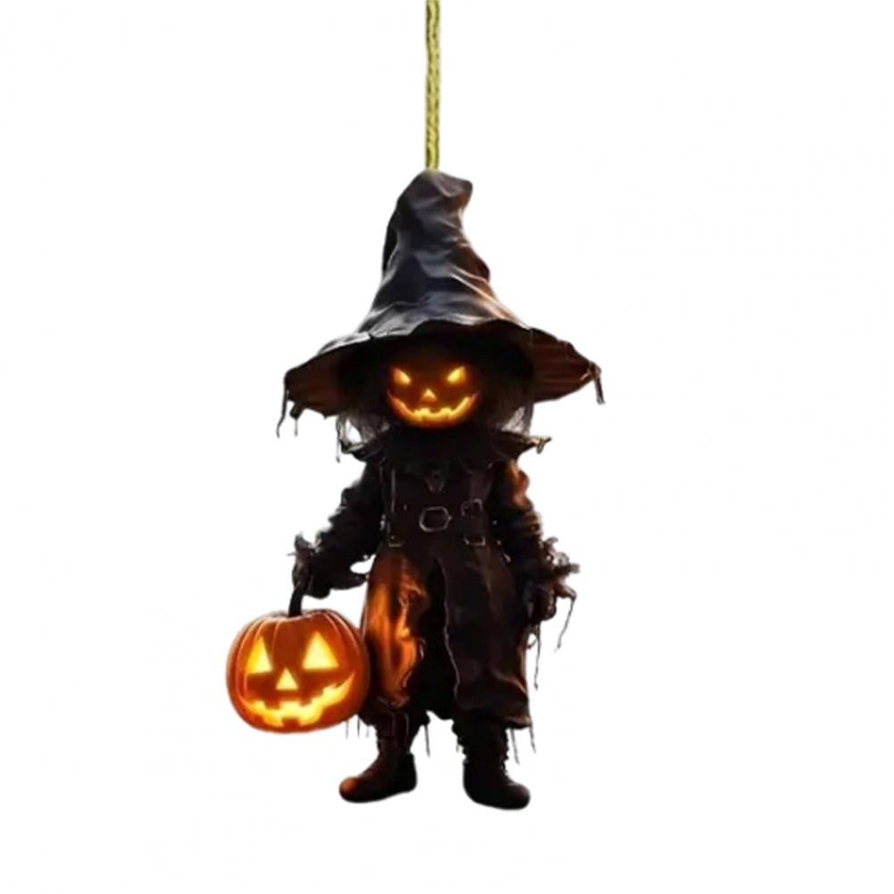 Zestaw 6 Akrylowych Zawieszek Halloweenowych do Lusterka Samochodowego z Sznurkiem do Użytku Wewnętrznego i Zewnętrznego Straszne Dekoracje Samochodowe na Święto