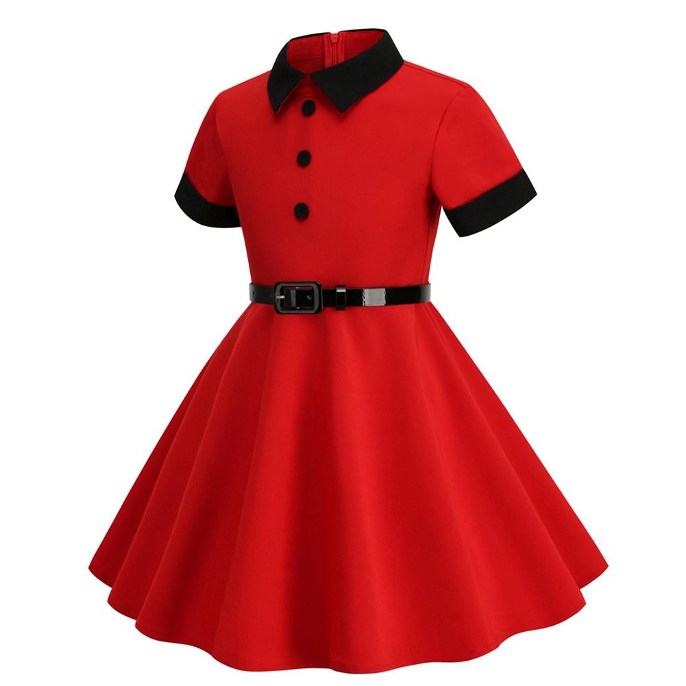 

Kid s Girls Lapel Elegant Dress Short Sleeve Dress 120