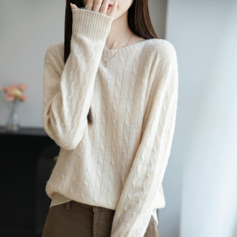 New Autumn and Winter Women's Knitted Sweater Loose Pullover Long-sleeved Base Layer Twisted Round-neck Sweater