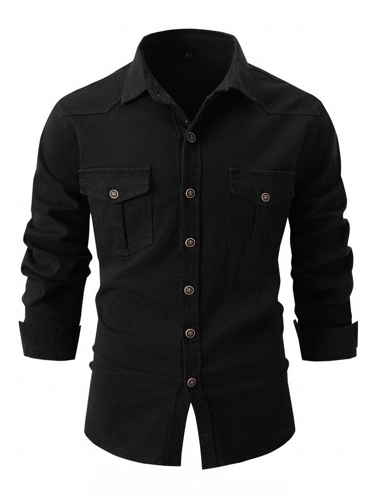European Style Men's Washed Stretch Cotton Business Casual Long Sleeve Shirt