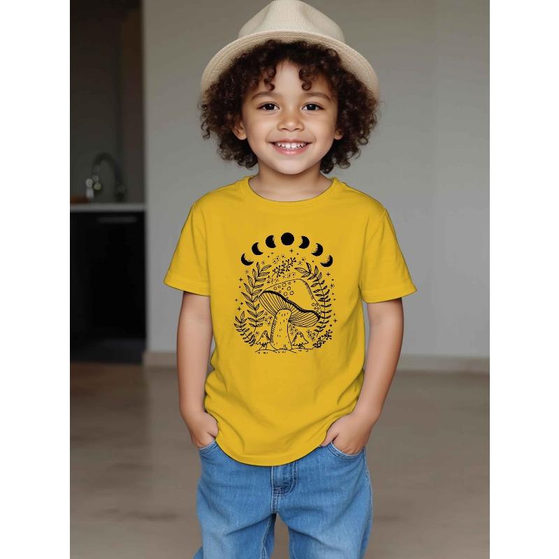 European Size Boys Round-neck Short-sleeved T-shirt with Mushroom Pattern Print