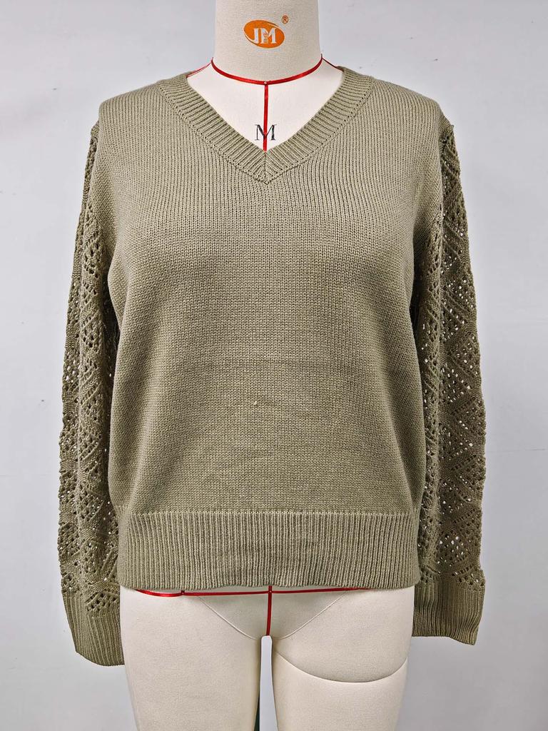 Spring/Autumn Women's Long Sleeve Hollow Knitted Pullover Sweater
