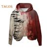 Women Hoodie 3D Bloodstain Print Halloween Vintage Haunted House Cosplay Top Hooded Long Sleeves Loose Hoodie