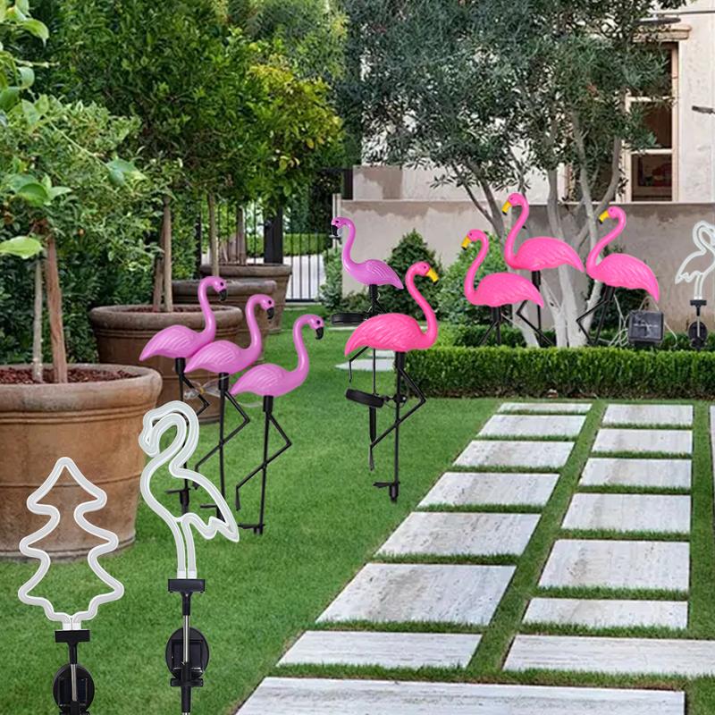 Solar Flamingo Garden Lights Neon Flamingo Tree Lights Landscape Courtyard Lamp Garden Decorative Lights Outdoor Stake Light