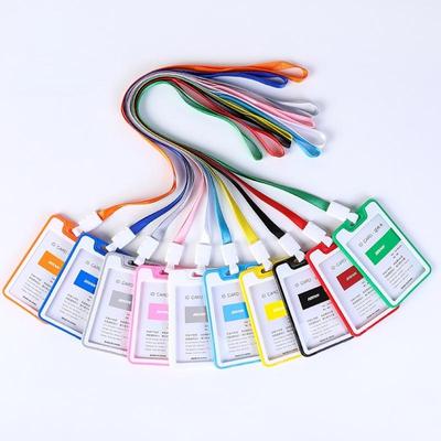 Double-sided, Staff Work Card Cover, Pass Access Card Holder, Name Badge Holder, ID Tag, Bus Card Sleeve, with Lanyard