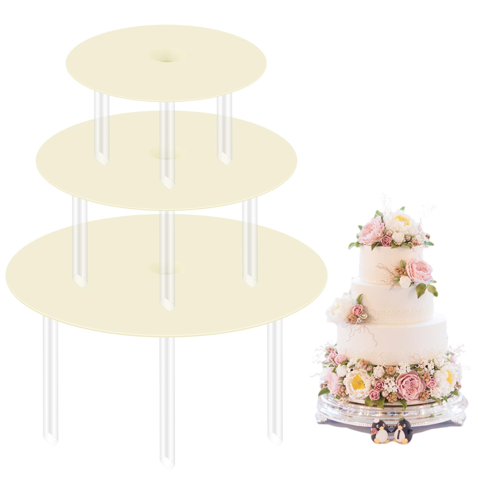 

3-Tier Cake Stand Set with 9 Dowels - Reusable Stacking Stand & Support for Multi-Layer Cakes Round